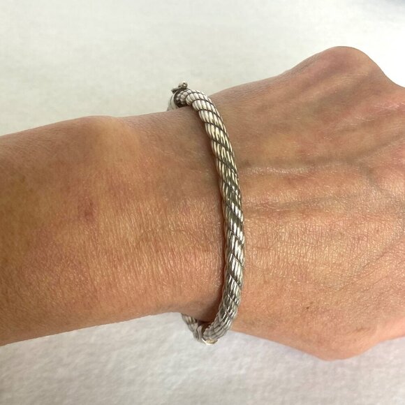 Sterling Silver 925 5MM Twisted Hinged Oval Bangle Bracelet Sz 7" - Picture 1 of 16